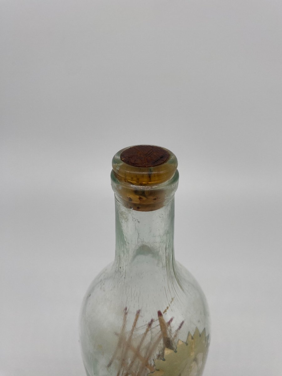 Folk Art: 4 Masted Boat In Bottle, Marine Object-photo-5