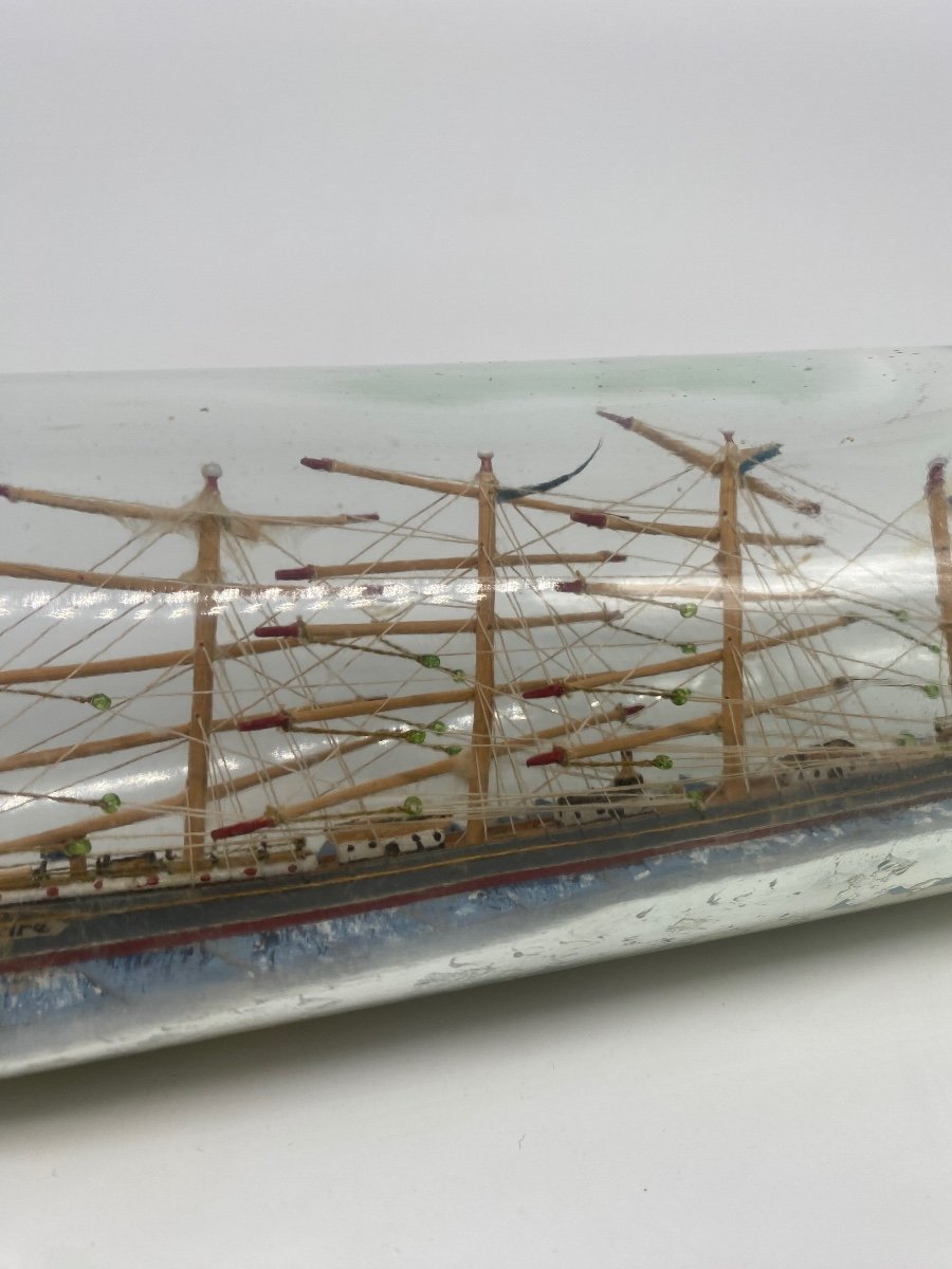 Folk Art: 4 Masted Boat In Bottle, Marine Object-photo-6