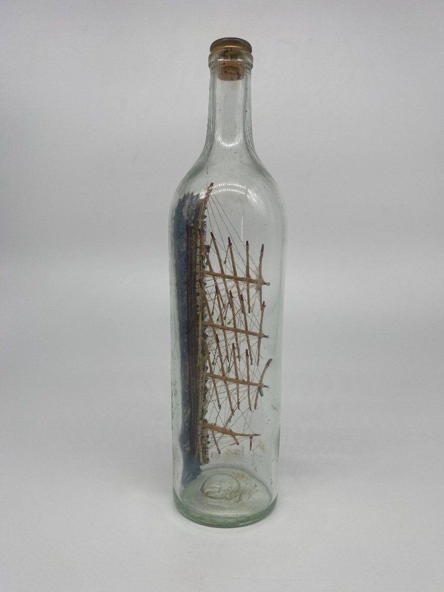 Folk Art: 4 Masted Boat In Bottle, Marine Object