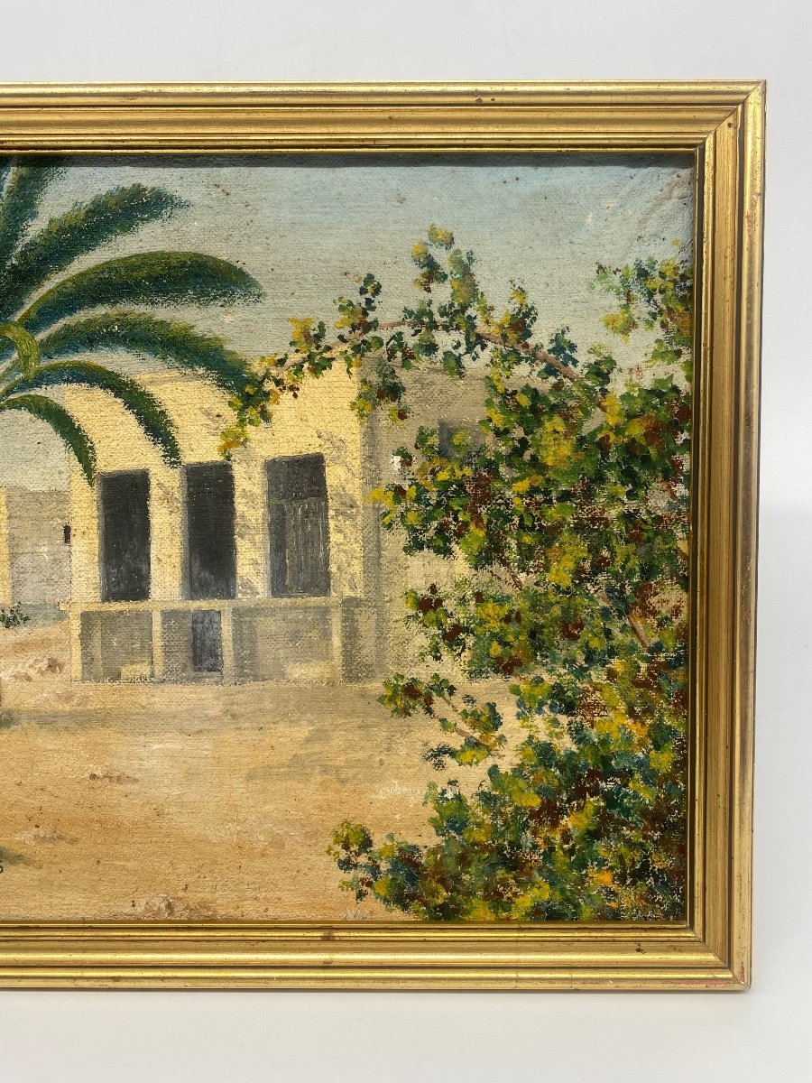 Orientalist Oil On Canvas: View Of A Peaceful Maghrebian Village-photo-3