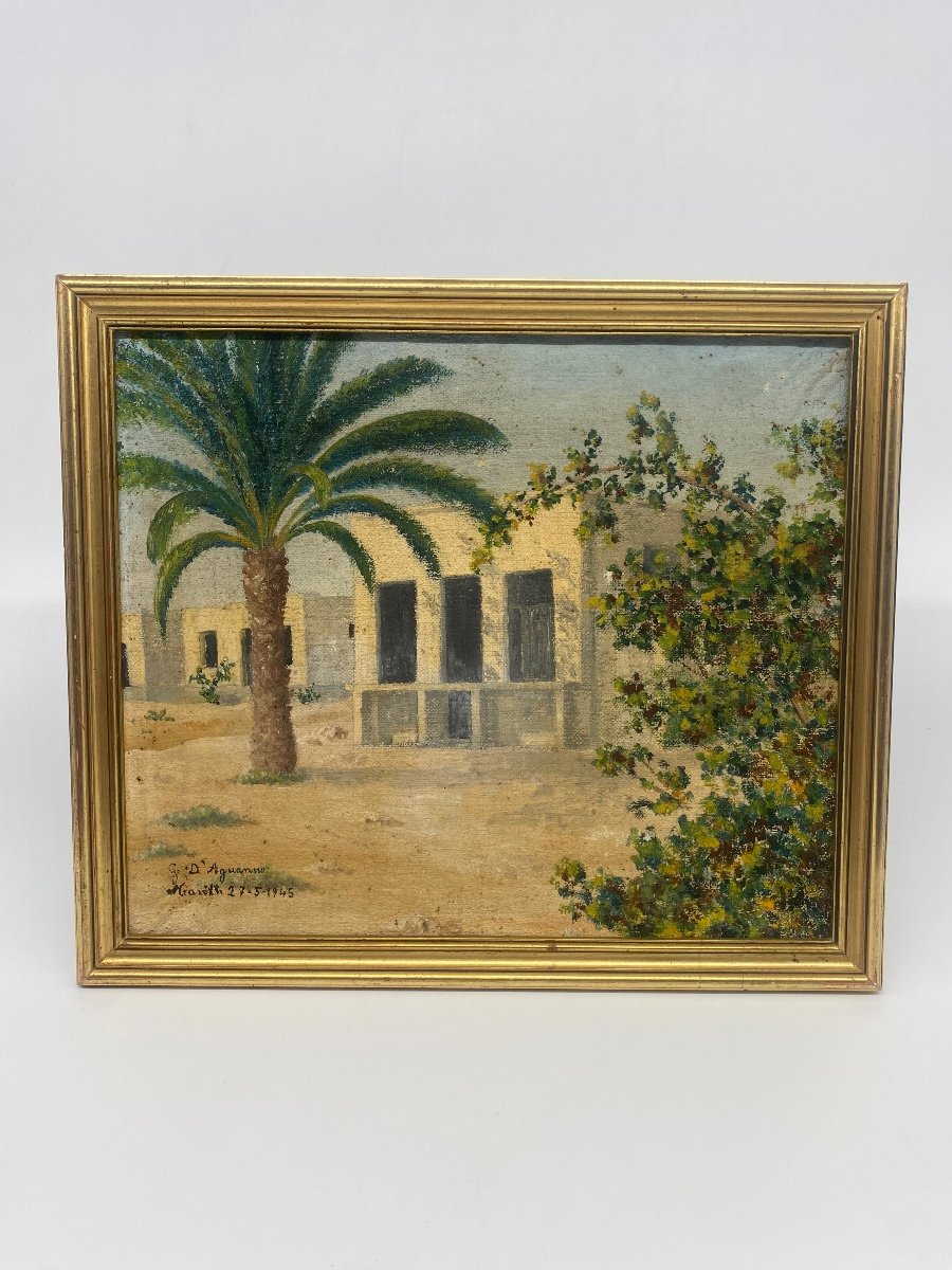 Orientalist Oil On Canvas: View Of A Peaceful Maghrebian Village