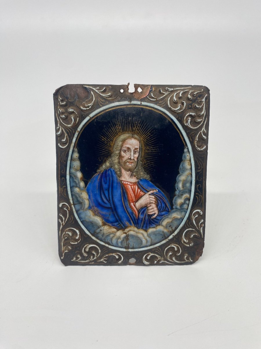 Nicolas I Laudin (1628-1698) : Christ bénissant émail De Limoges XVIIème-photo-2