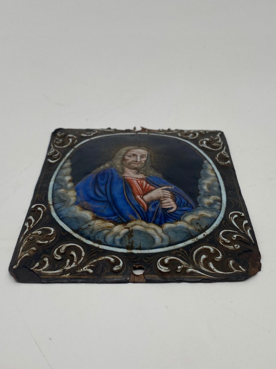 Nicolas I Laudin (1628-1698) : Christ bénissant émail De Limoges XVIIème-photo-2