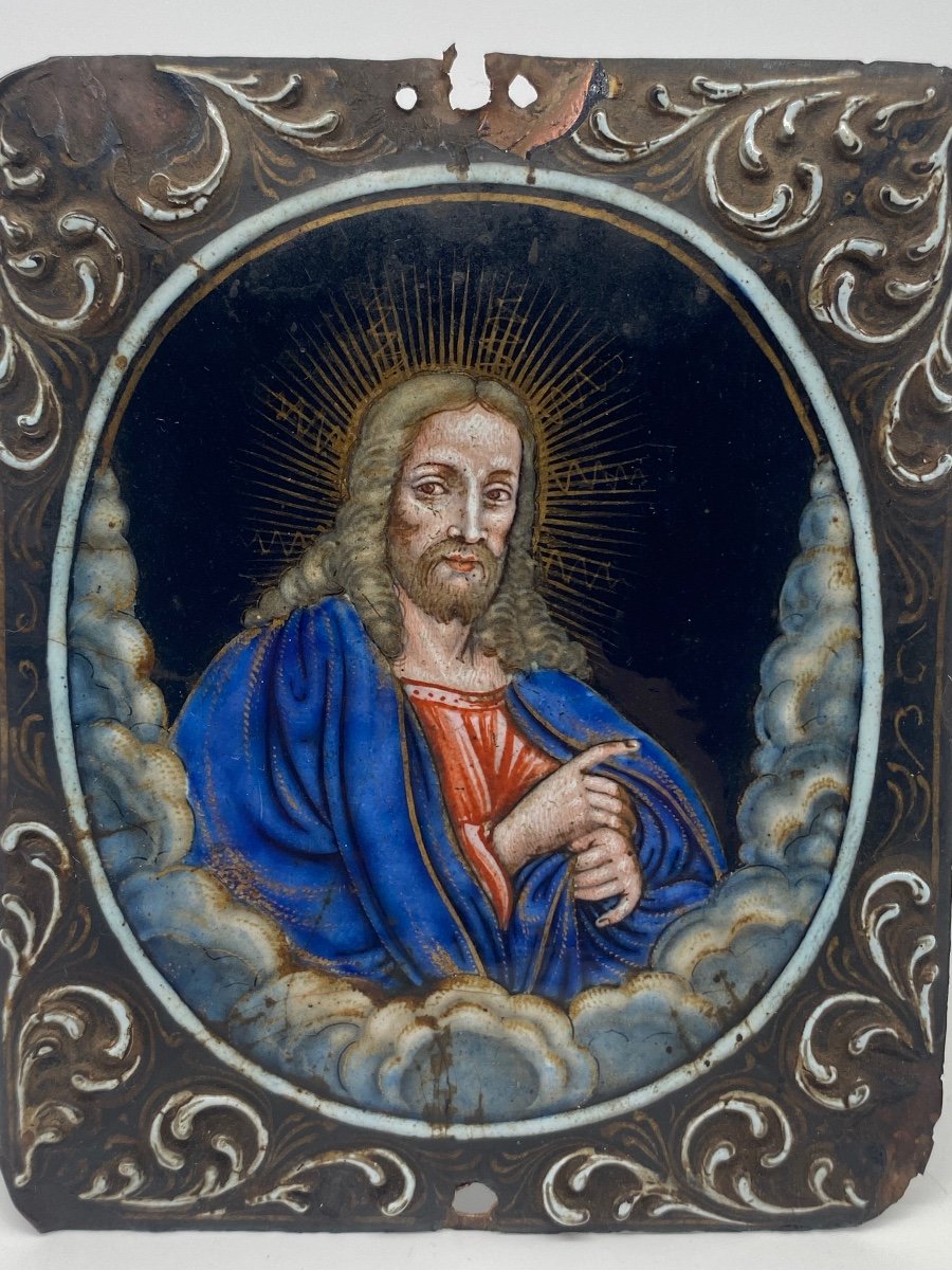 Nicolas I Laudin (1628-1698): Christ Blessing Limoges Enamel 17th Century-photo-3