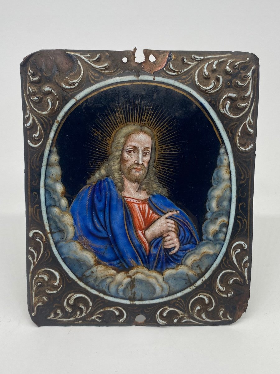 Nicolas I Laudin (1628-1698) : Christ bénissant émail De Limoges XVIIème