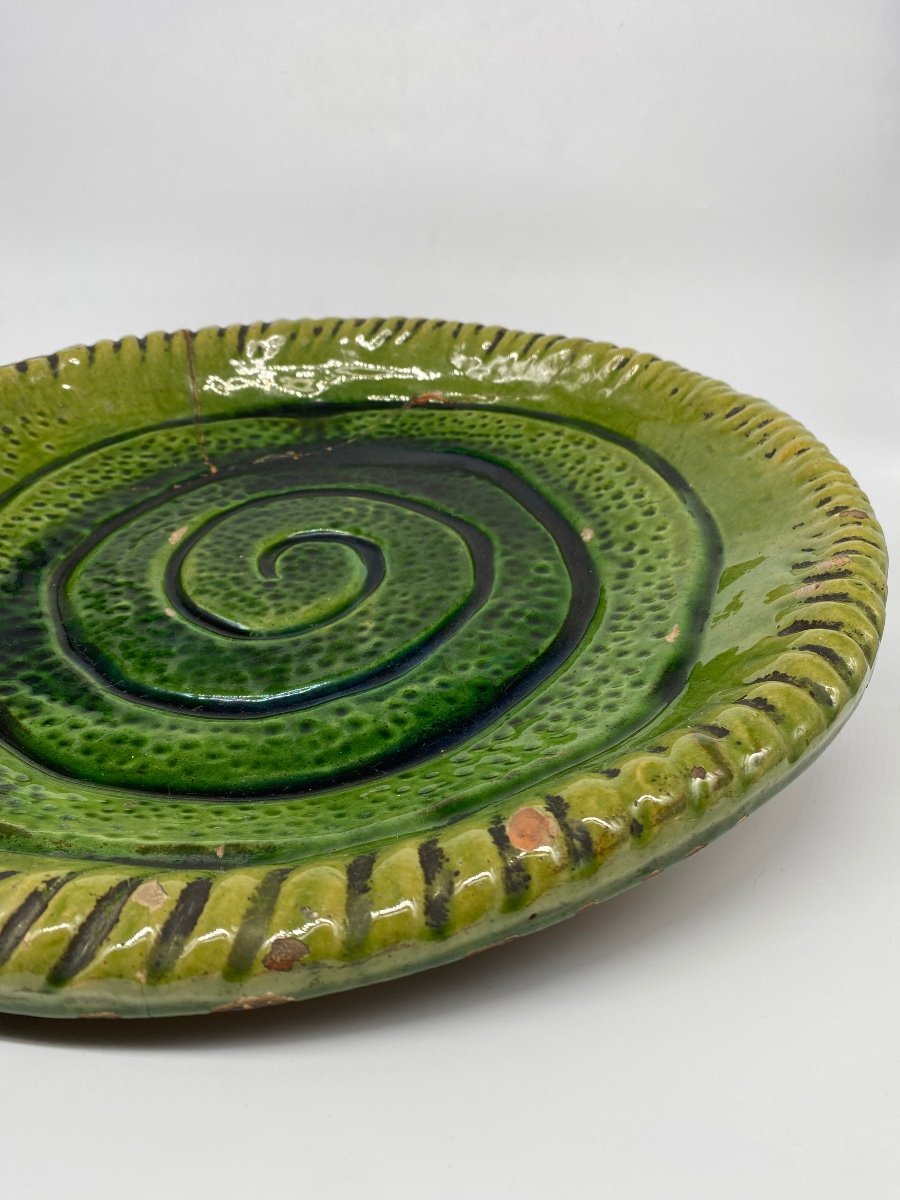 Important Tamegroute Pottery Dish Spiral Decor-photo-3