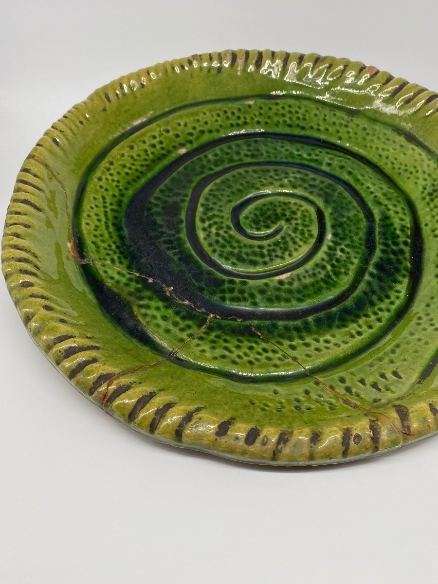 Important Tamegroute Pottery Dish Spiral Decor-photo-1