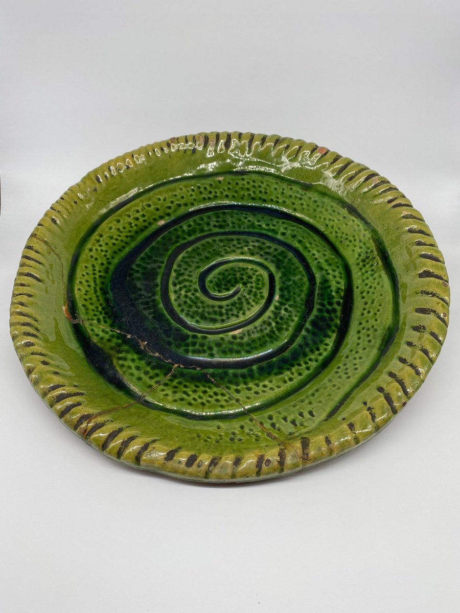 Important Plat Poterie De Tamegroute Décor Spirale-photo-2