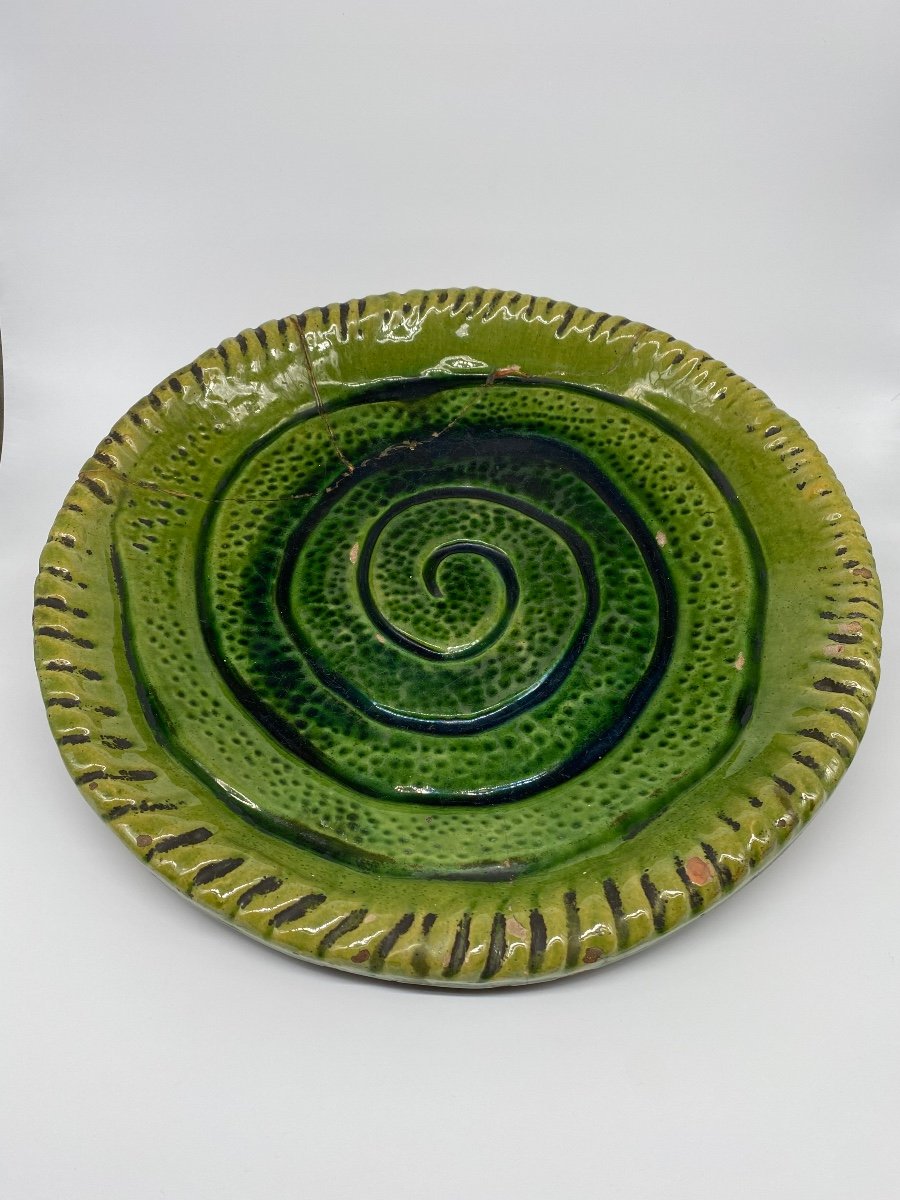 Important Tamegroute Pottery Dish Spiral Decor