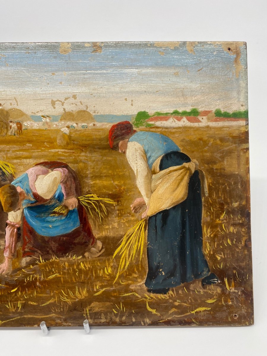 Oil On Panel: Reproduction Of “the Gleaners” By Jean-françois Millet (1814-1875)-photo-2