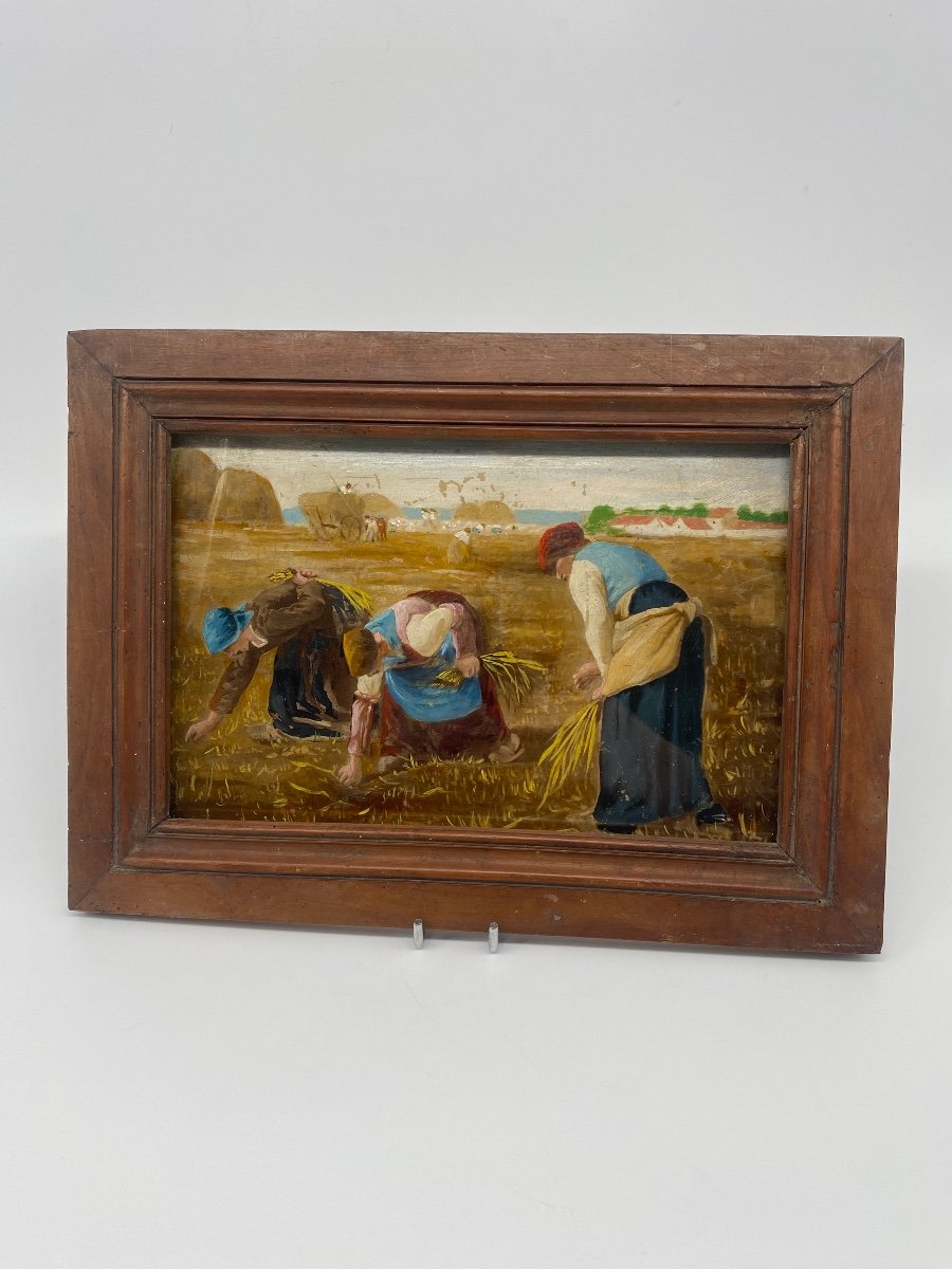 Oil On Panel: Reproduction Of “the Gleaners” By Jean-françois Millet (1814-1875)