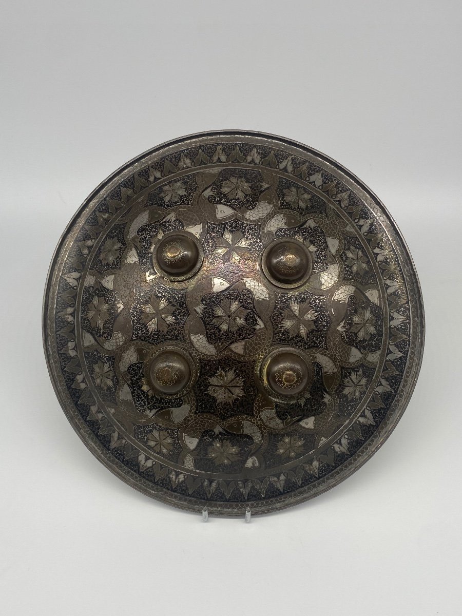 Persia Kadjar: Damascened Steel Rondache Shield, Fish Decor