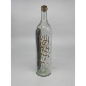 Folk Art: 4 Masted Boat In Bottle, Marine Object