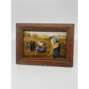 Huile Sur Panneau : Reproduction « les Glaneuses » De Jean-françois Millet (1814-1875)