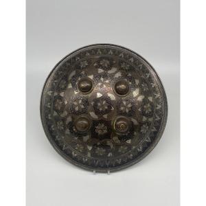 Persia Kadjar: Damascened Steel Rondache Shield, Fish Decor