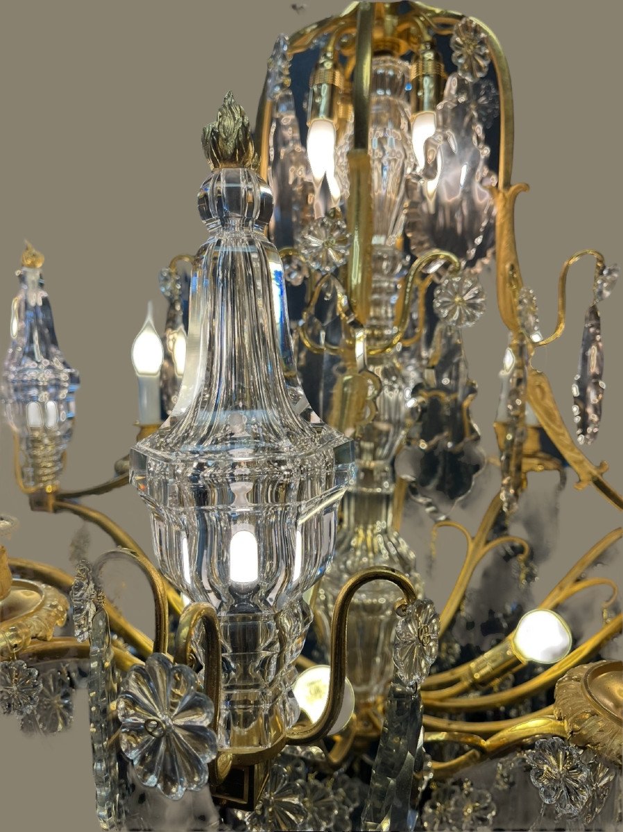 Baccarat Chandelier, Gilt Bronze Frame-photo-3