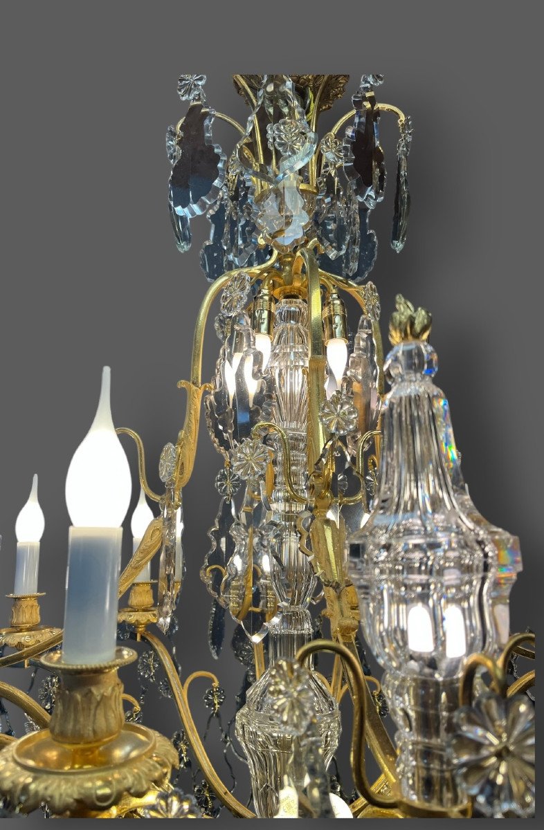 Baccarat Chandelier, Gilt Bronze Frame-photo-2