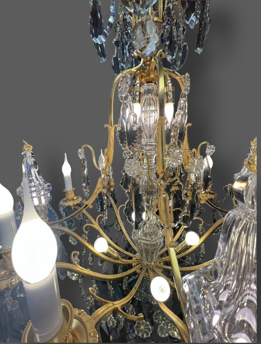 Baccarat Chandelier, Gilt Bronze Frame-photo-3