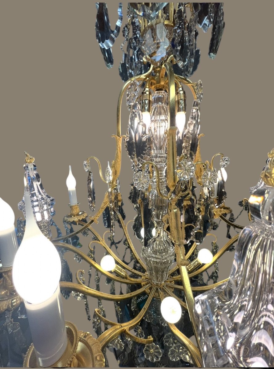 Baccarat Chandelier, Gilt Bronze Frame-photo-4