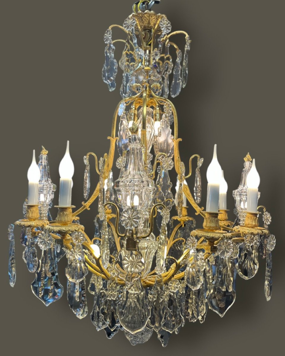 Baccarat Chandelier, Gilt Bronze Frame-photo-5