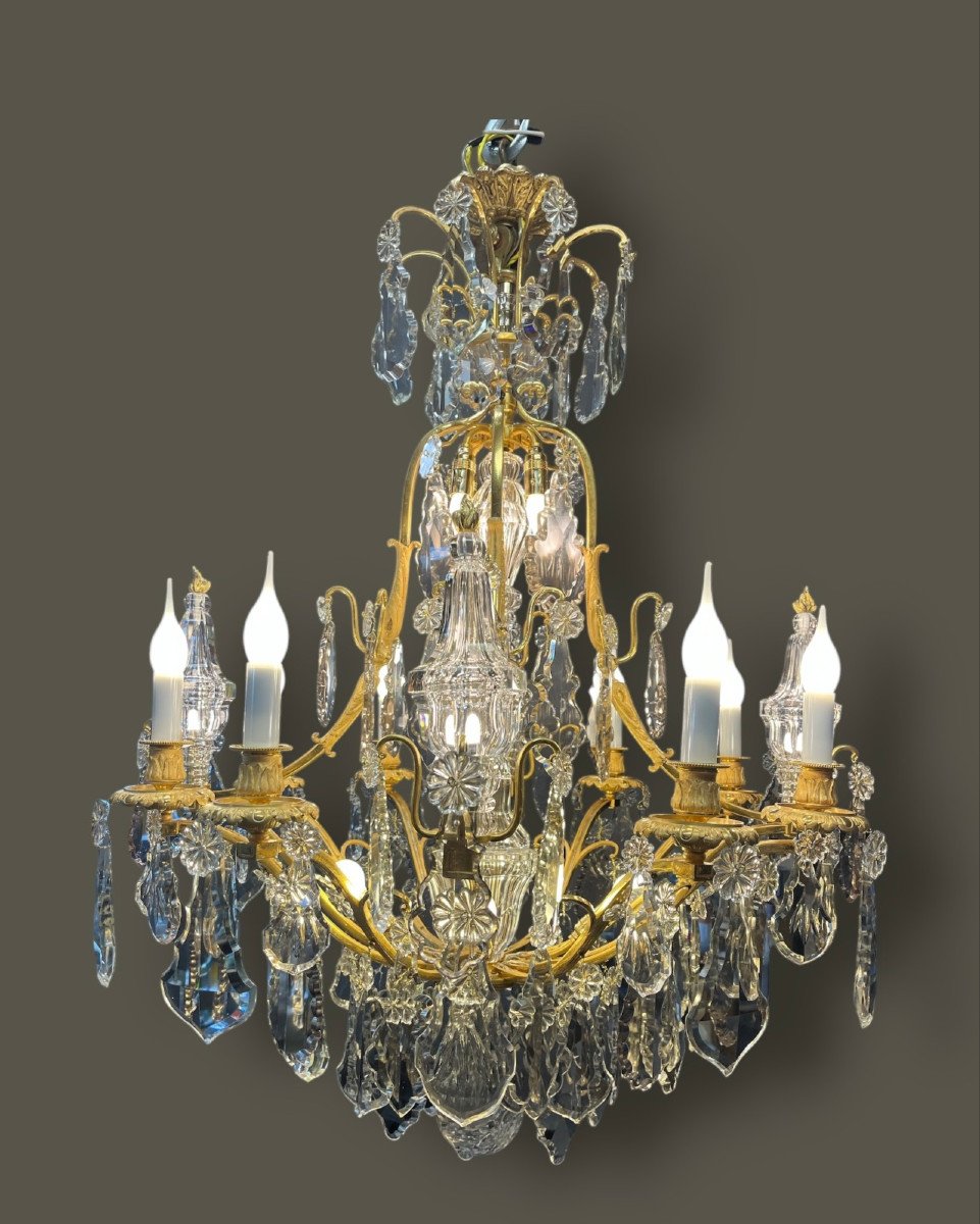 Baccarat Chandelier, Gilt Bronze Frame