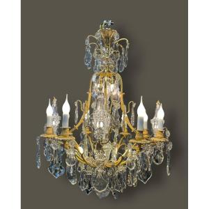 Baccarat Chandelier, Gilt Bronze Frame