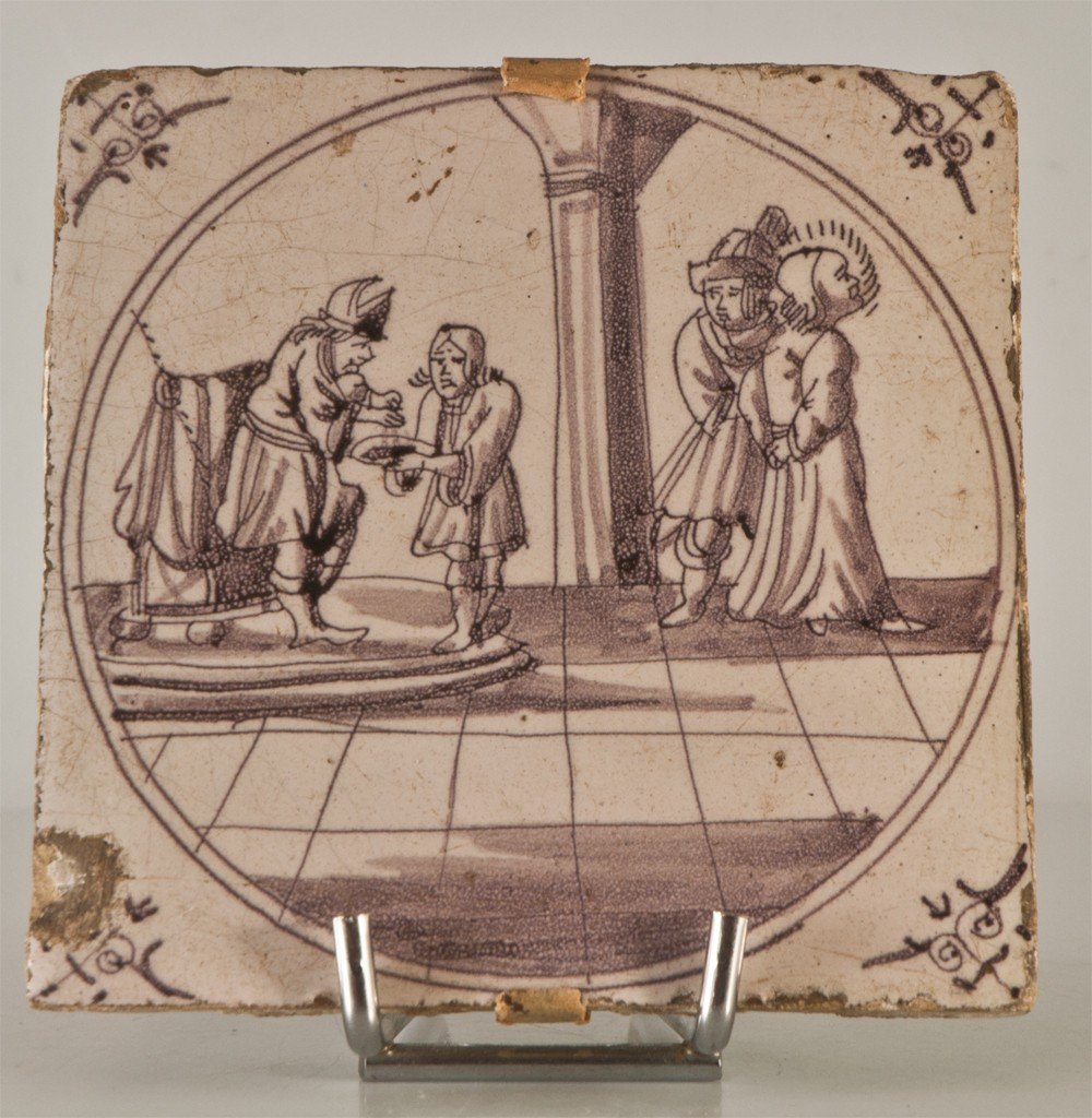 Earthenware Tile From Delft Manganese XVIII-photo-2