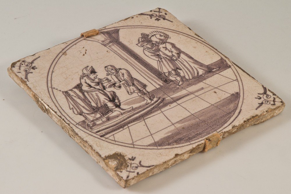 Earthenware Tile From Delft Manganese XVIII-photo-4