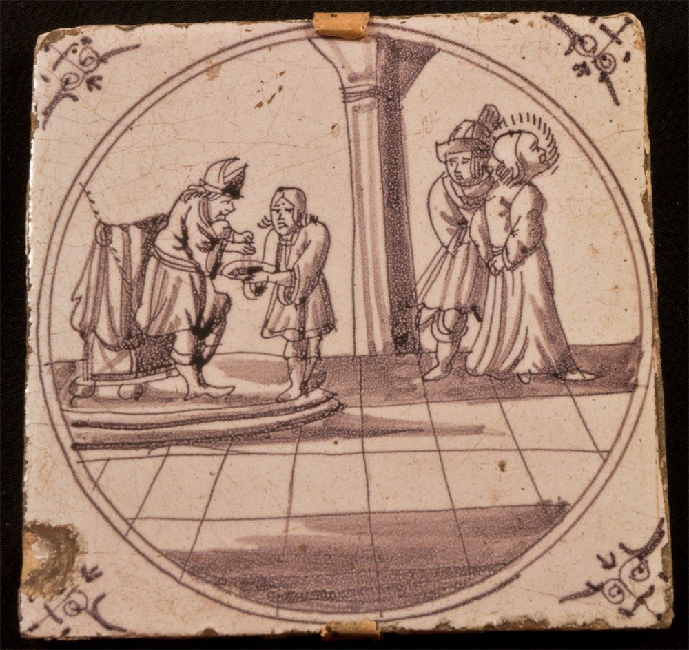 Earthenware Tile From Delft Manganese XVIII