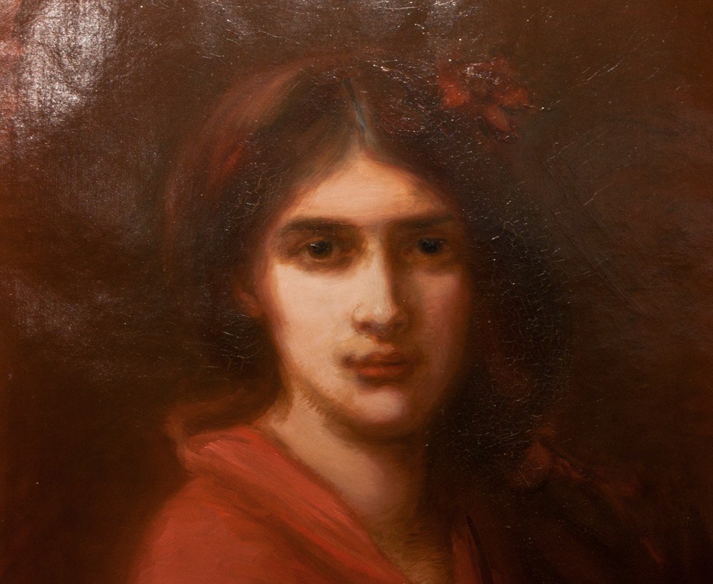 Henri Didier De Rousset (1850-1909 ) : Portrait En Buste d'Une Jeune Fille En Rouge / Ag 17-photo-3