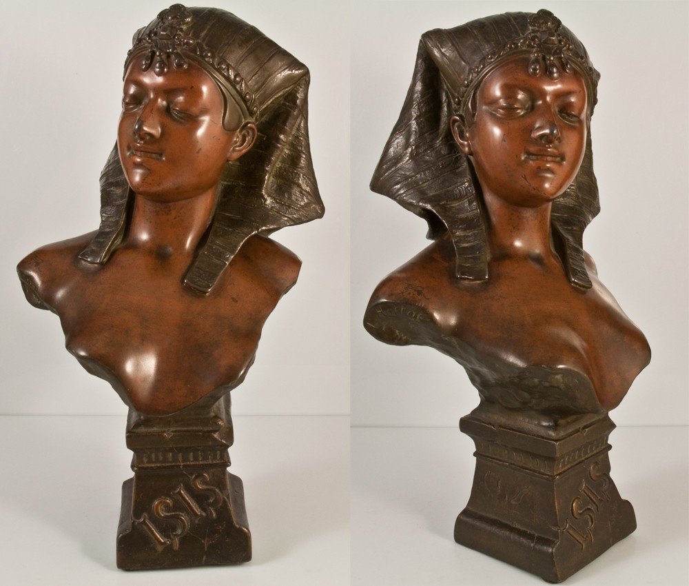 Louis Hottot (1834-1905): Goddess Isis, Metal Sculpture / Egypt-photo-2