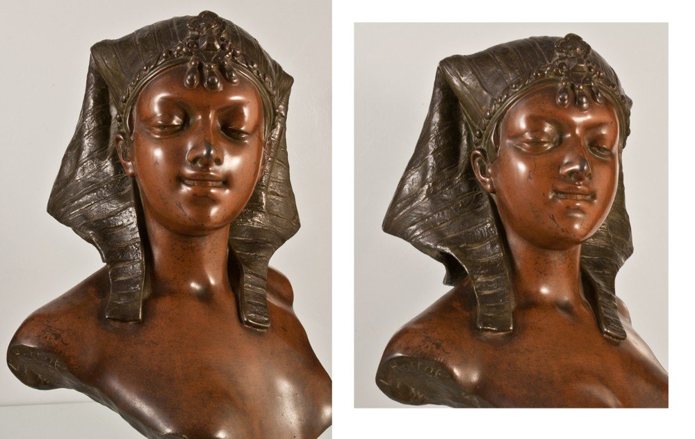 Louis Hottot (1834-1905): Goddess Isis, Metal Sculpture / Egypt-photo-3