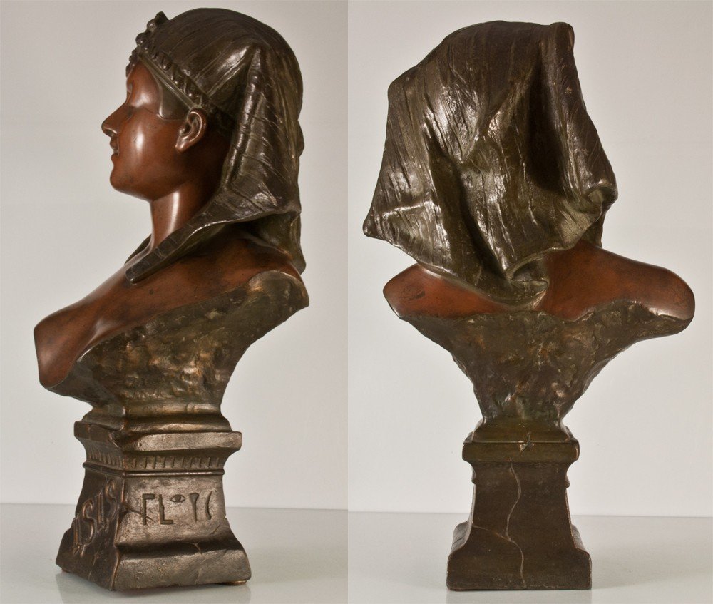 Louis Hottot (1834-1905): Goddess Isis, Metal Sculpture / Egypt-photo-1