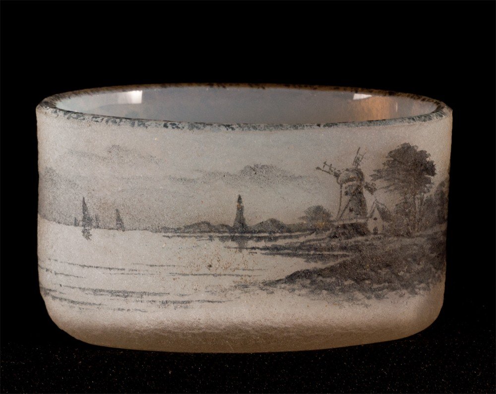 Daum Nancy Pair Of Salt Cellars With Lake Decor-photo-3