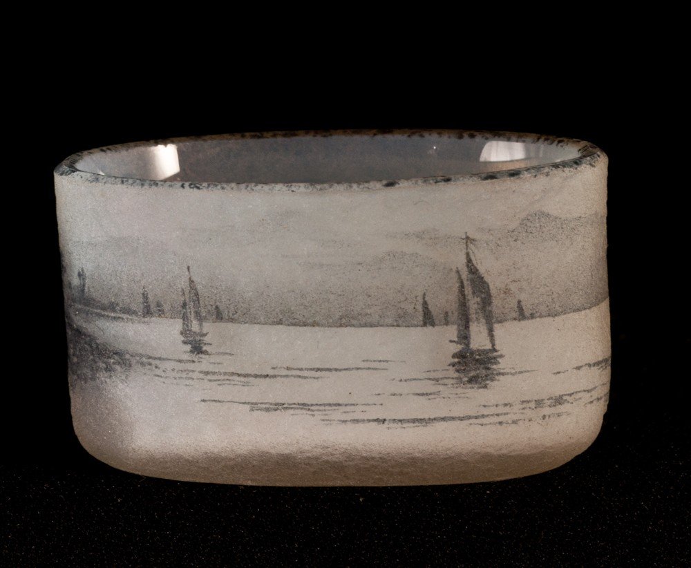 Daum Nancy Pair Of Salt Cellars With Lake Decor-photo-4