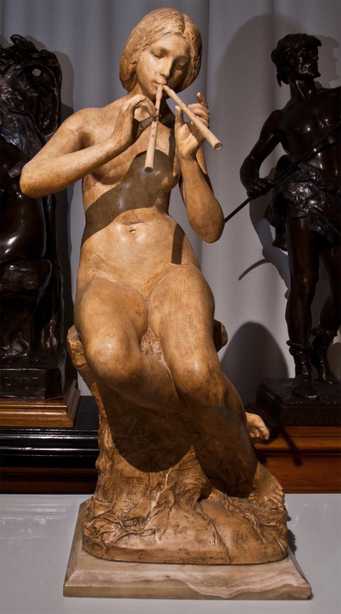 Auguste Carli (1868-1930): " Chloé Jouant Du Aulos " Sculpture Plâtre Ag34