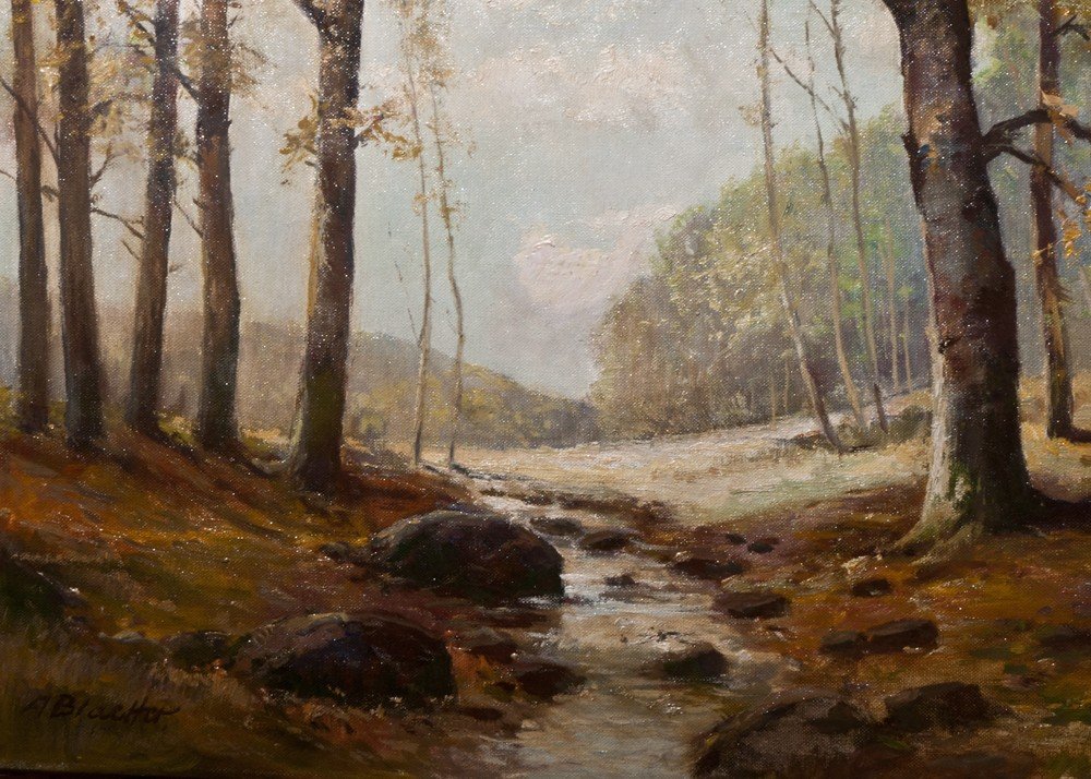 Albert Blaetter (1878-1935) :  Vue De Sous-bois Avec Ruisseau / école Allemande AG35-photo-3