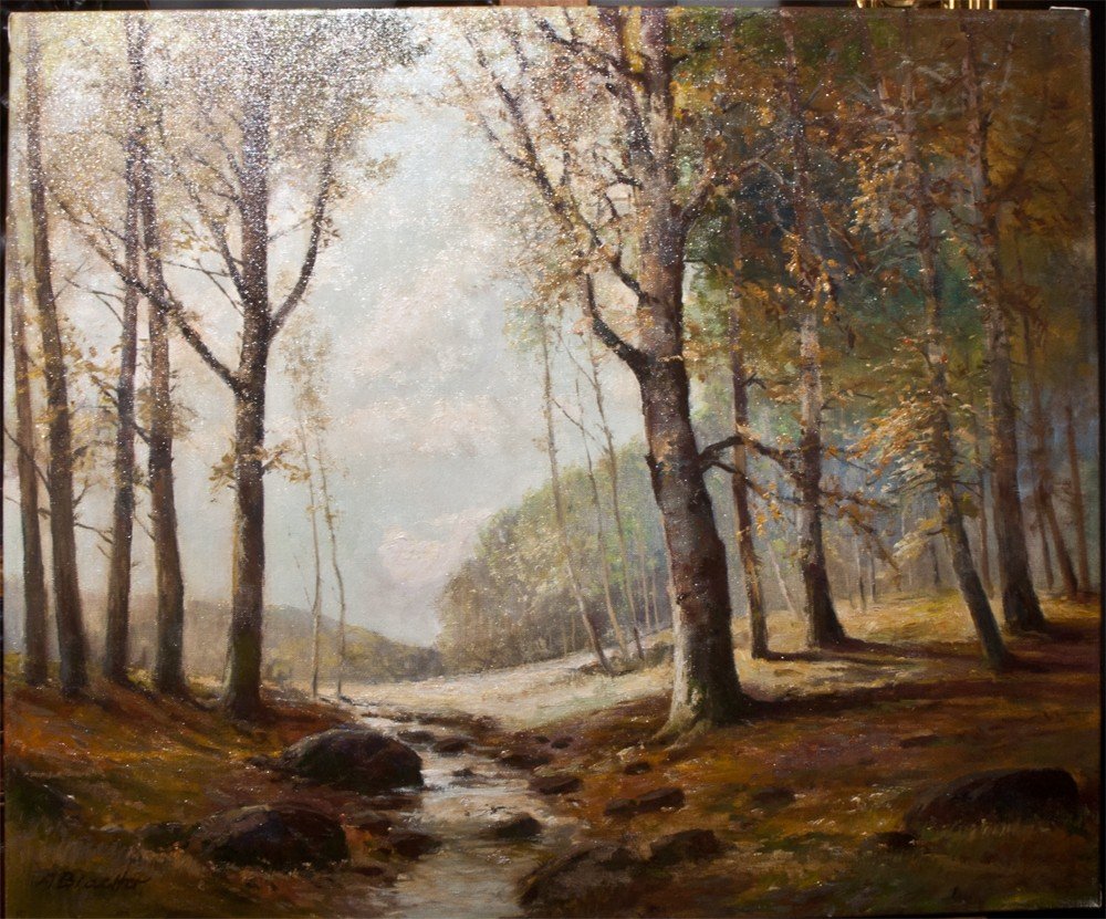 Albert Blaetter (1878-1935) :  Vue De Sous-bois Avec Ruisseau / école Allemande AG35