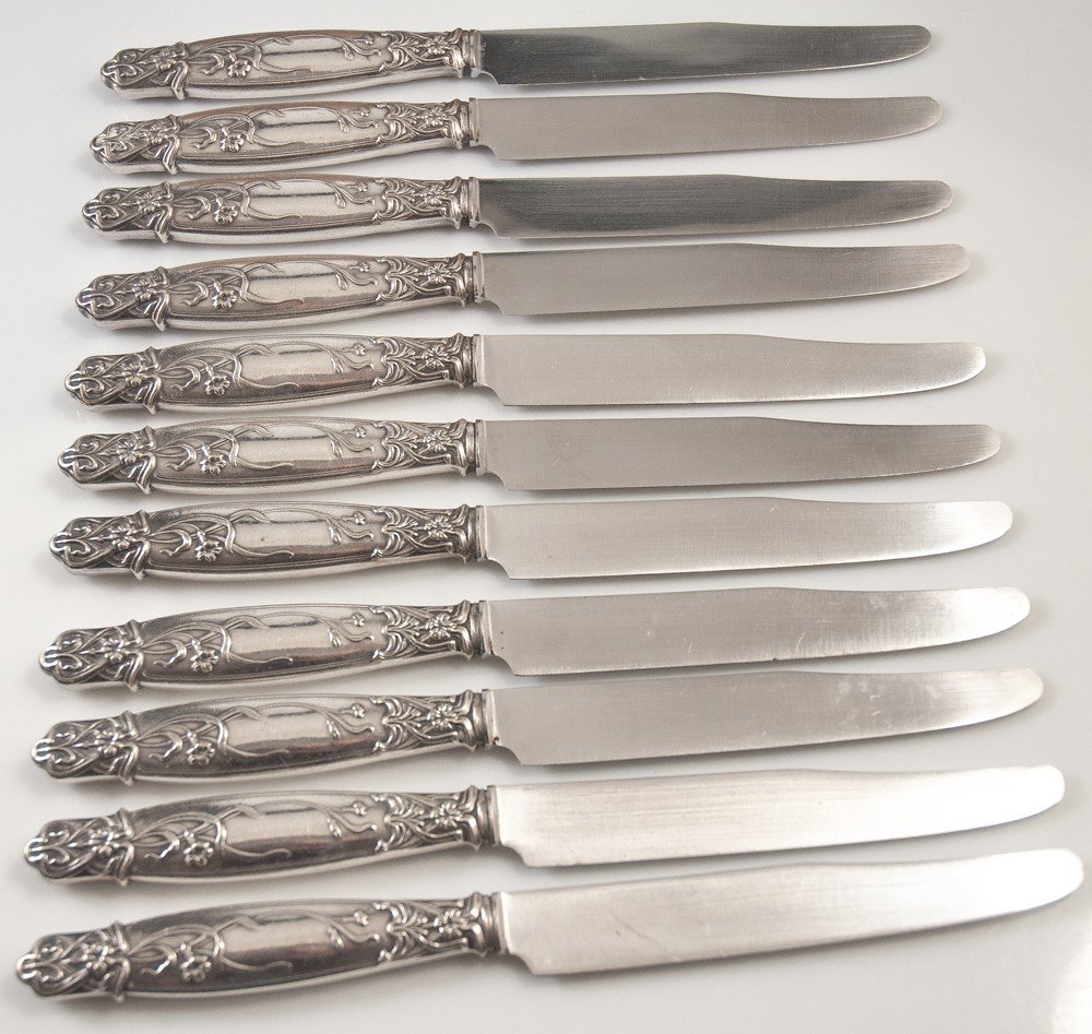 11 Large Vauzy Art Nouveau Table Knives-photo-1