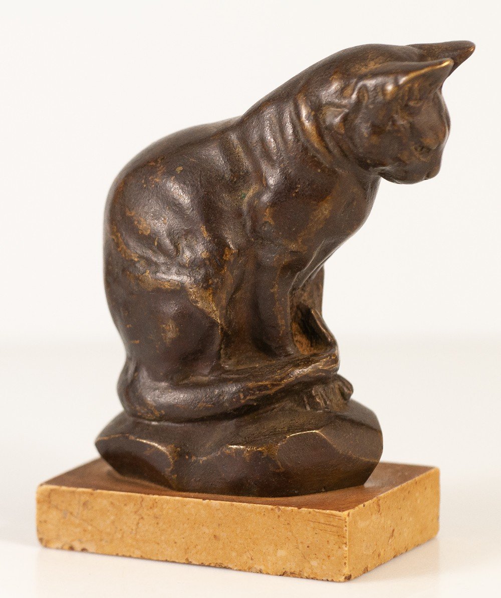 Antoine-louis Barye Bronze Sitting Cat-photo-2