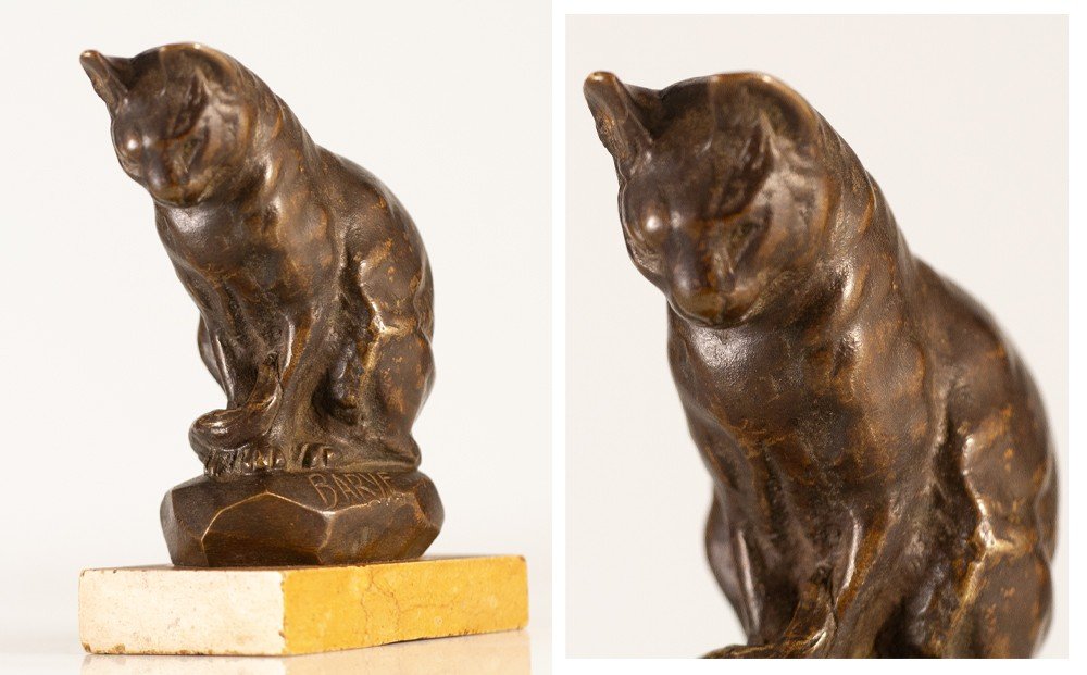 Antoine-louis Barye Bronze Sitting Cat-photo-3