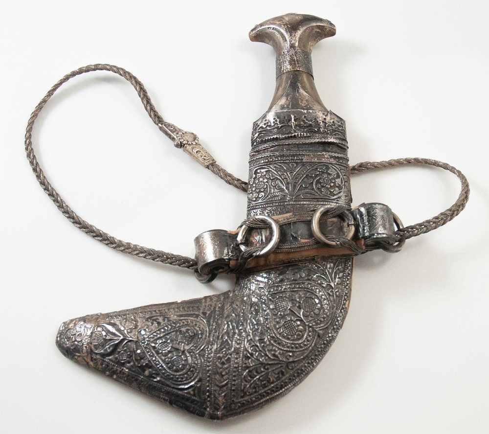Oriental Ceremonial Dagger Jambiya Silver Gold Plated Khanjar
