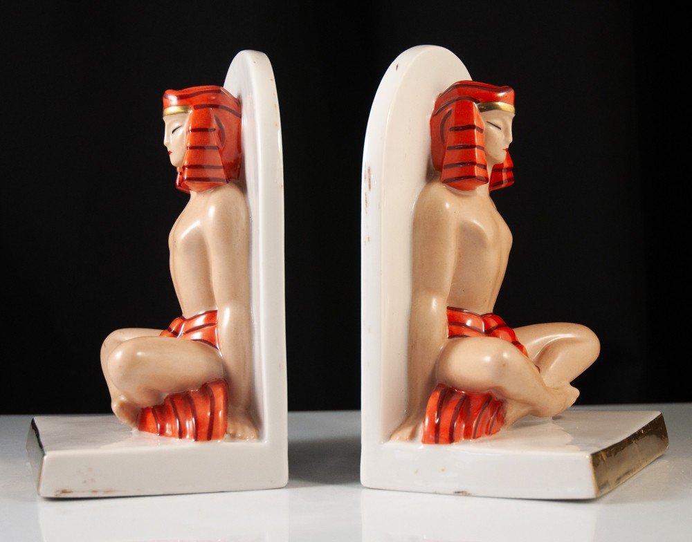 Art Deco Egyptian Porcelain Bookends-photo-3