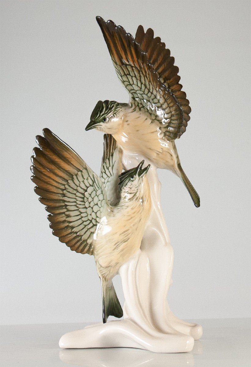 Karl Ens : Couple d'Oiseaux En Porcelaine 