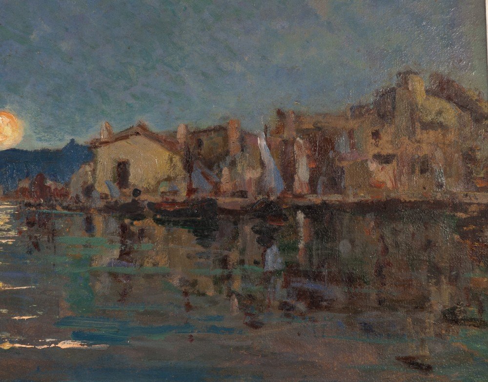 Joseph Meissonnier (1864-1943) " Les Martigues Lever De Lune Sur l'étang "-photo-4