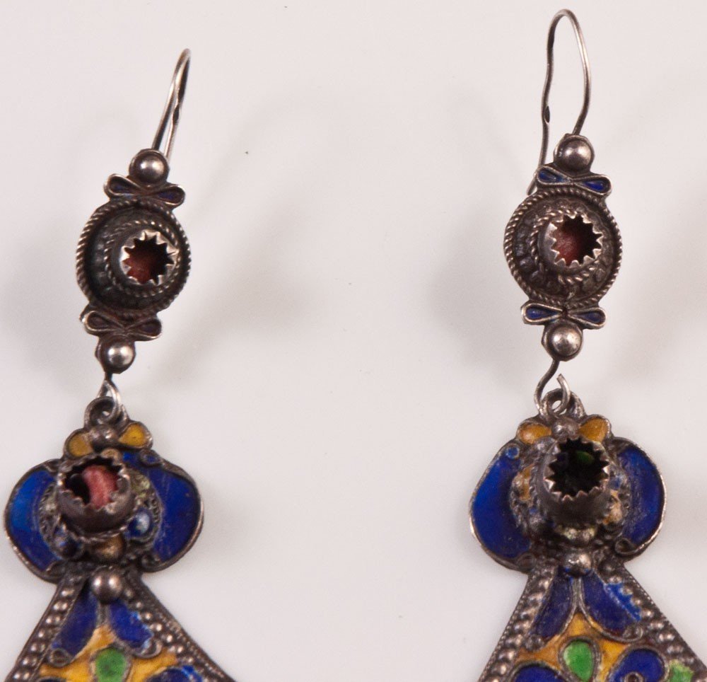 Boucles d'Oreille Argent émaillé Berbère-photo-3