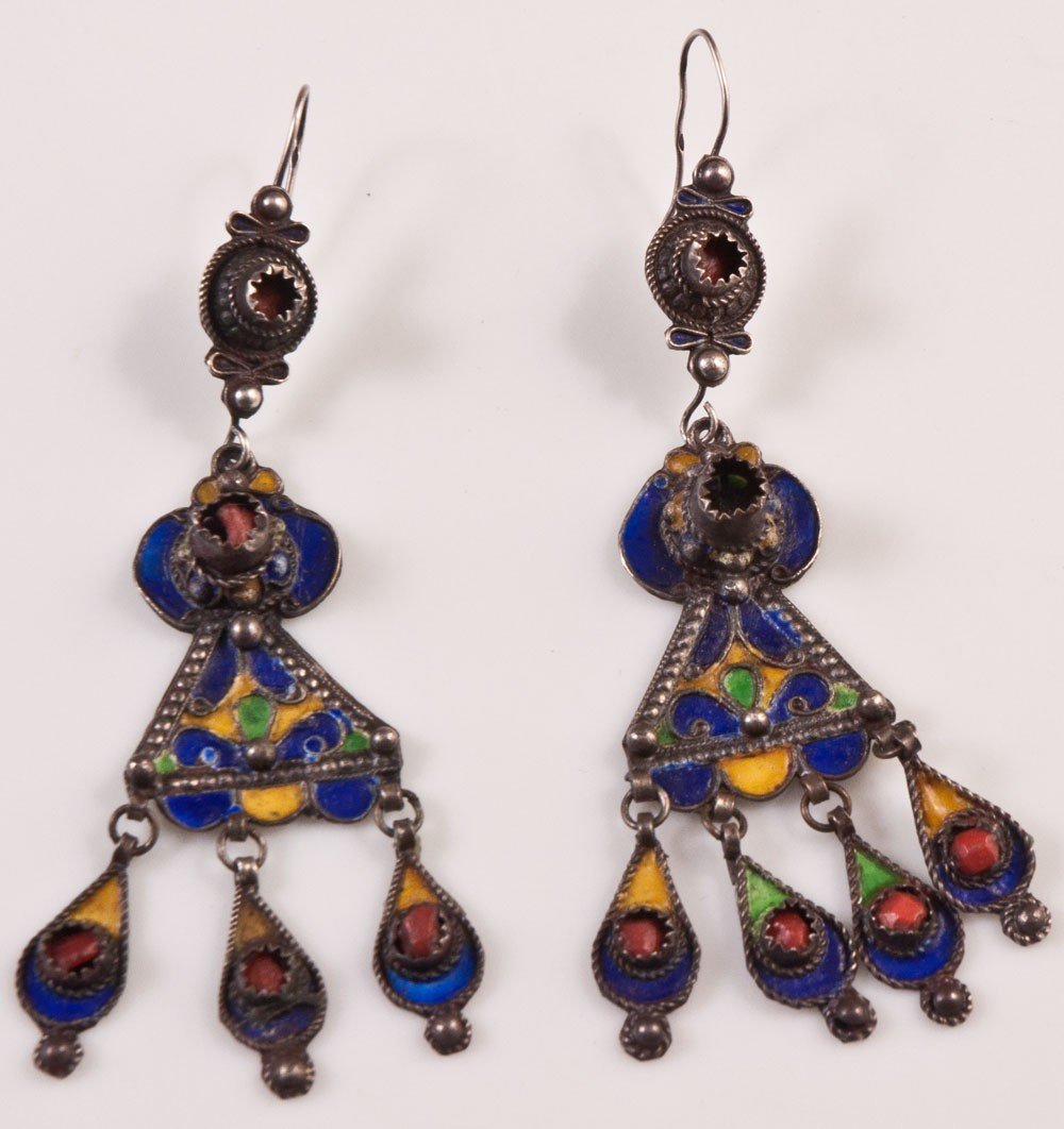 Boucles d'Oreille Argent émaillé Berbère