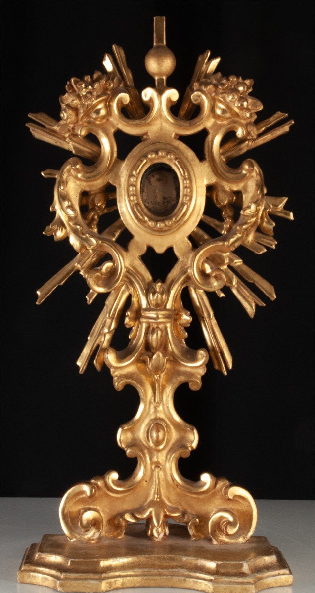 Reliquaire Monstrance Bois Doré  Ex Velo B.m.v.  Sceau Coquilles Saint Jacques 