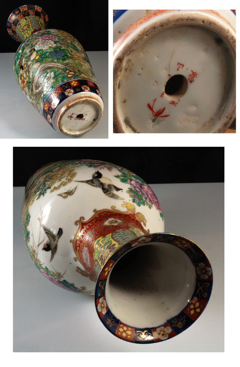Imari Vase Japon En Porcelaine Signé / H36CM-photo-5