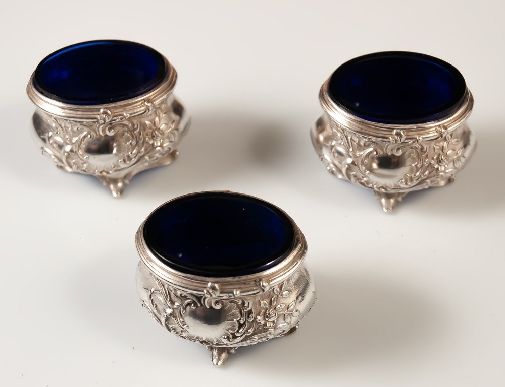 Three Salt Cellars / Salt Shakers Solid Silver Minerva Hallmark-photo-2